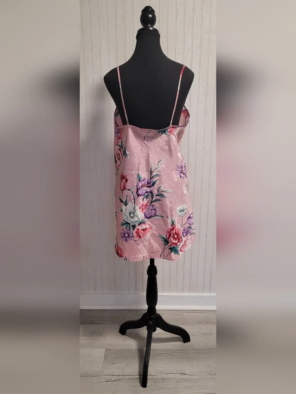 90s Vintage Angelique Pink Floral Jacquard Nightie Size Medium - Picture 3 of 11